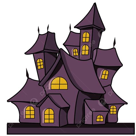 Haunted House Vector Png Images Halloween Purple Haunted House Cartoon