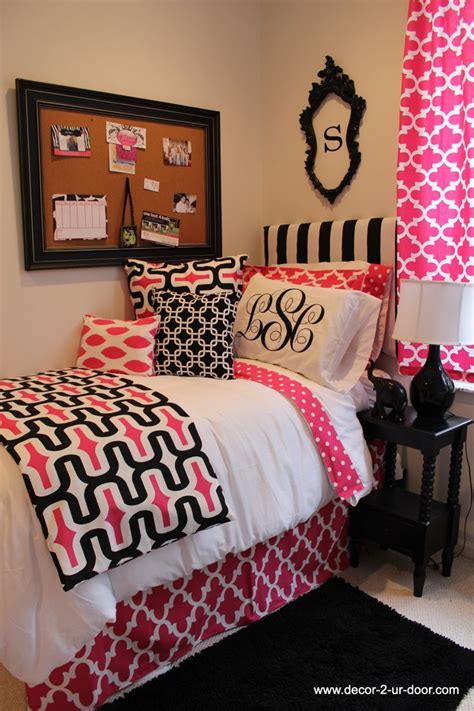 Pink And Black Dorm Room Dorm Room Bedding Girls Dorm Room Dorm Room Decor