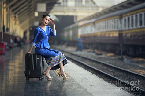 Passenger Traveler Woman In Train Station Waiting For Travel Photograph By Sasin Tipchai Pixels