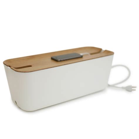 Cable Organiser Hideaway Xl White Natural Wood Decor Plastic