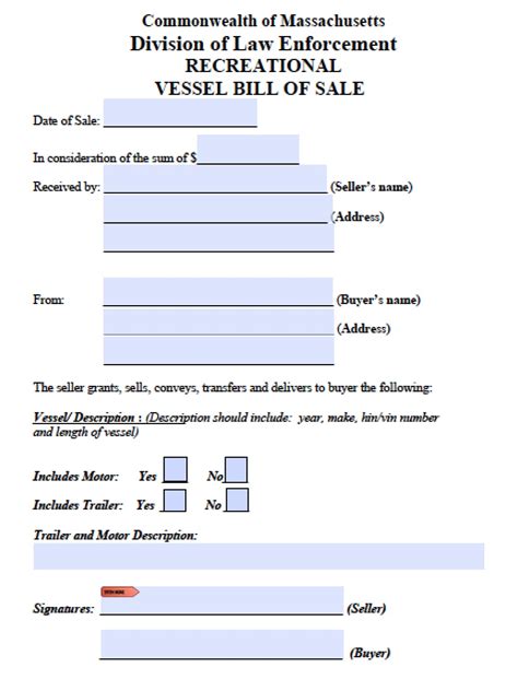 Ma Boat Bill Of Sale Template Printable Form Templates And Letter