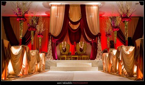 Indian Wedding Ceremony With Gold And Red Wedding Decor
