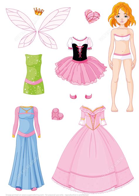 Girl Paper Doll With Princess Dresses Free Printable Papercraft Templates