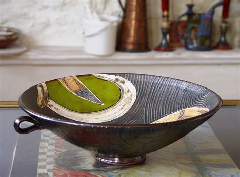 Large Ceramic Bowl Green Fruit Platter Handmade Earthen Bowl