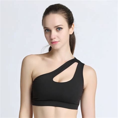 Womens Fitness Yoga Push Up Single Shoulder Sports Bra For Gym Running Padded Tank Top Athletic