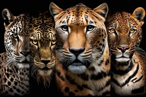 Premium Ai Image Five Big Tigers Leopard Tiger Lion Cheetah Puma
