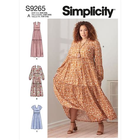 Misses And Womens Tiered Dresses Simplicity Sewing Pattern 9265 Size