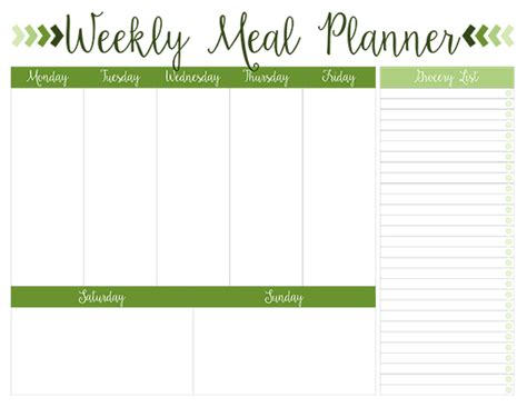 Weight Watchers 7 Day Meal Planner Print Weekly Planner