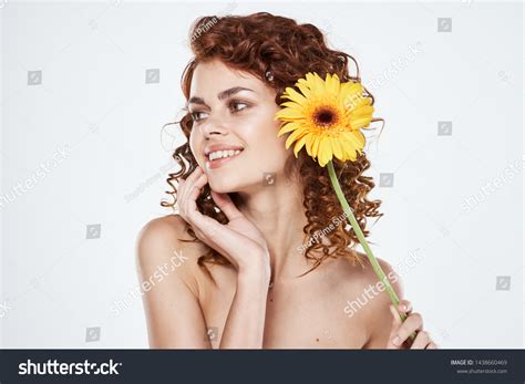 Yellow Flower Curly Hair Nude Shoulders Stock Photo Shutterstock