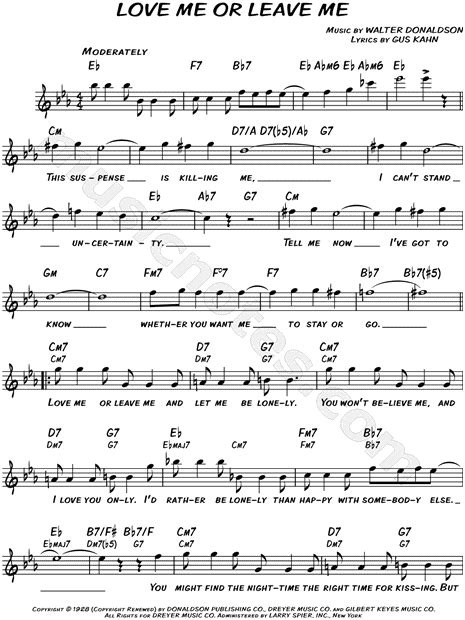 Walter Donaldson Love Me Or Leave Me Sheet Music Leadsheet In Eb