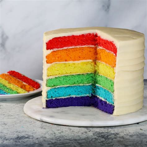 Rainbow colors inside and around the cake. Rainbow Layer Cake | Ready Set Eat