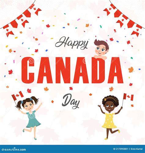 Happy Canada Day Design With Flag Leaf And Kids Vector Illustration