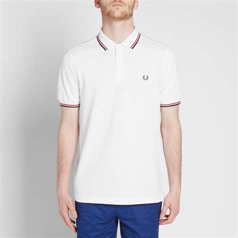 Fred Perry Slim Fit Twin Tipped Polo White Red And Navy