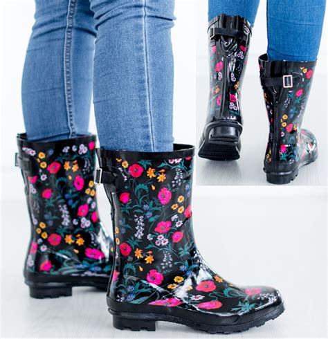 Ladies Womens Wellies Flower Garden Festival Rain Waterproof Wellington Boots Ebay