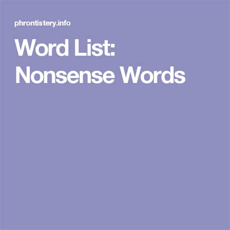 Word List Nonsense Words Nonsense Words Word List Words
