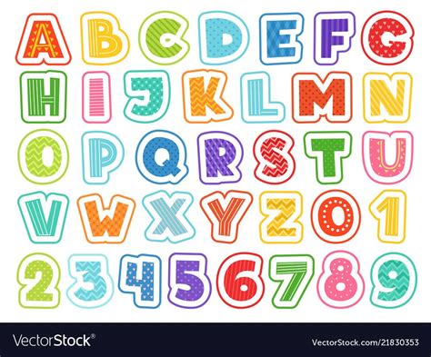Cartoon Alphabet Cute Colored Letters Numbers Vector Image On