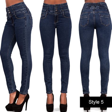 Womens Ladies Sexy High Waist Blue Skinny Jeans Stretch Denim Pants Size Uk 6 14 Ebay