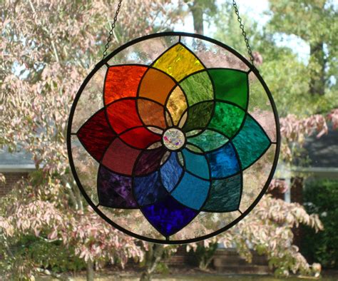 Kaleidoscope Colorful Stained Glass Panel Round 1090 Etsy