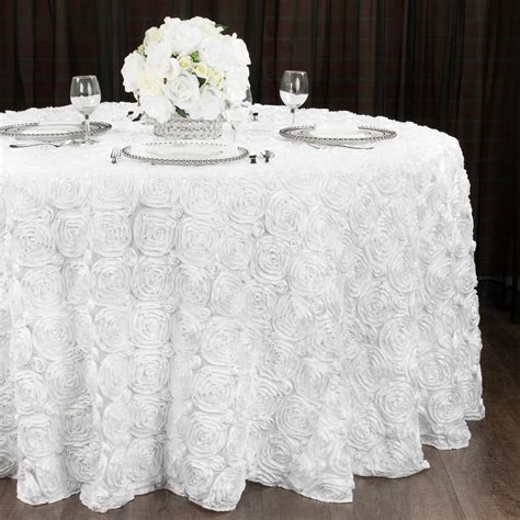 Wedding Rosette Satin 120 Round Tablecloth White Cv Linens