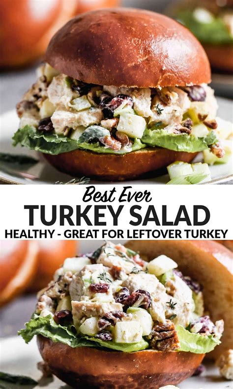 Two Pictures Of Turkey Salad With Lettuce And Cranberries On The Side