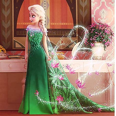 Beautiful Girl Frozen Fever Elsa Green Flower Mesh Princess Party Dress