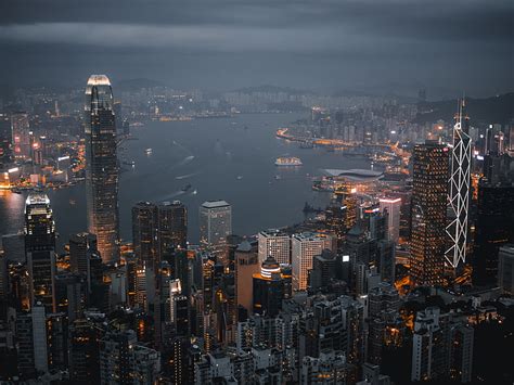 Hd Wallpaper Light Night The City Lights China Hong Kong