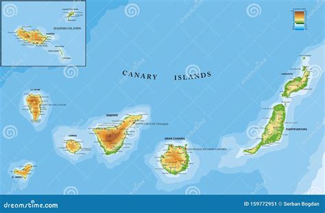 Canary And Madeira Islands Physical Map Stock Vector Illustration Of