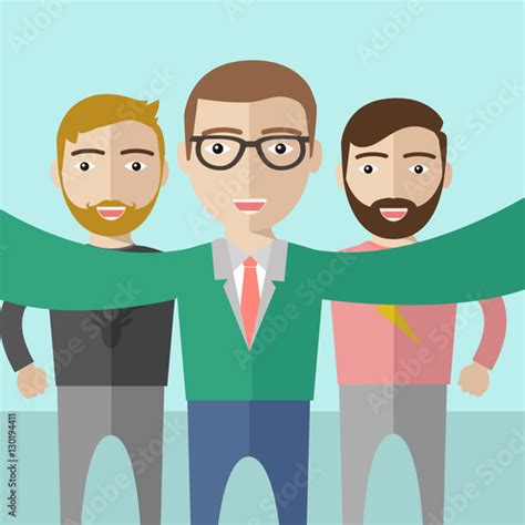 People Group Taking Selfie Photo Hipster Friends Flat Vector