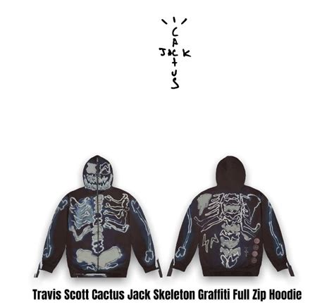 Travis Scott Skeleton Graffiti Full Zip Hoodie Mens Fashion Tops