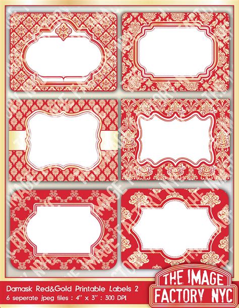 Red And Gold Damask Printable Labels And Tags For T Tags
