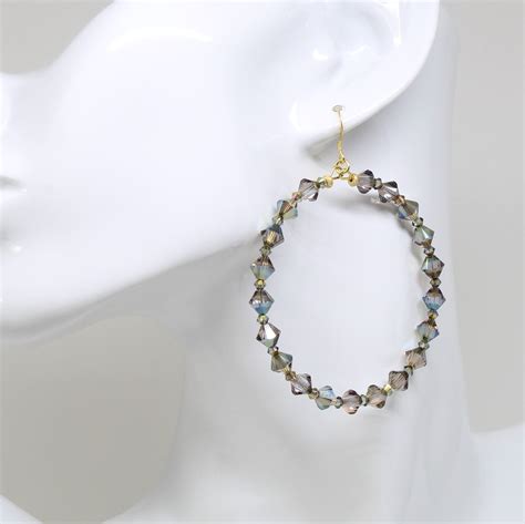 Iridescent Green Swarovski Crystal And Gold Vermeil Hoops Gold
