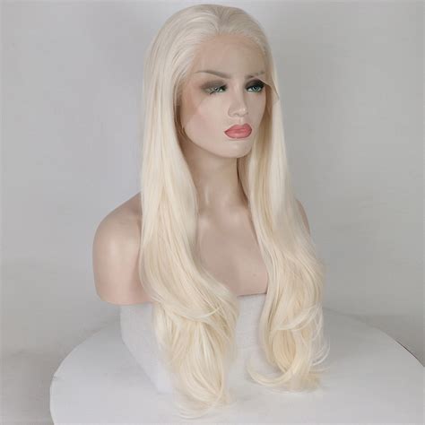 Marquesha Platinum Blonde Long Wavy Glueless Synthetic Hair Lace Front Wigs Half Hand Tied