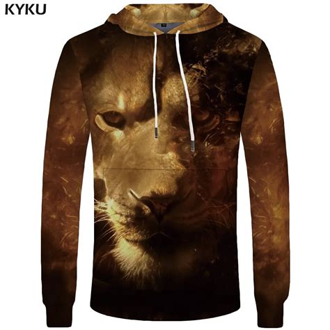 Kyku Lion Hoodie Men Animal Sweatshirt Long Space 3d Printed Hoodies