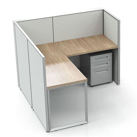 Grey Cypress L Shaped Office Cubicle Workstation Desk With Drawers