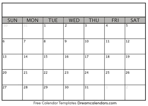 Printable Blank Calendar 2021 Dream Calendars