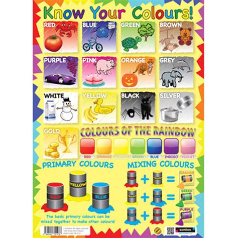 Know Your Colours Educational Poster Early Learning Wall Chart Teaching