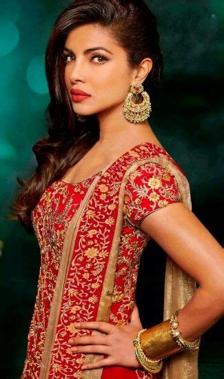 Priyanka Chopra Red And Beige Georgette Anarkali Suit It Is Showing Some Remarkable Embroidery