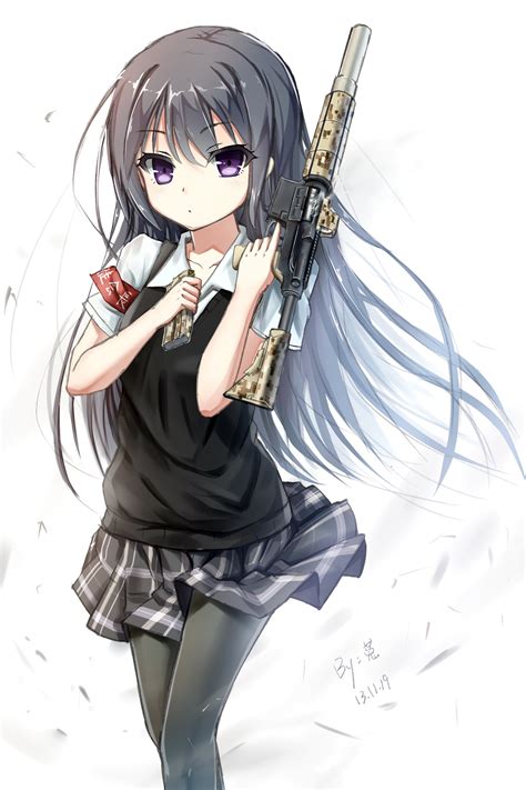 White Hair Anime Girl With Gun