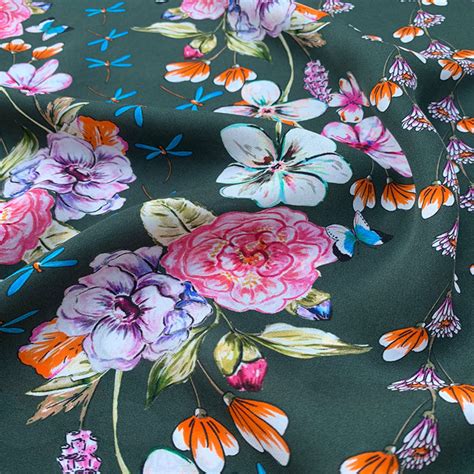Print Floral Double Georgette Silk Fabric By The Yard Etsy