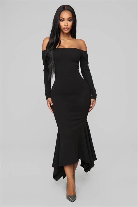 Simply Gorgeous Off Shoulder Midi Dress Black Black Midi Dress