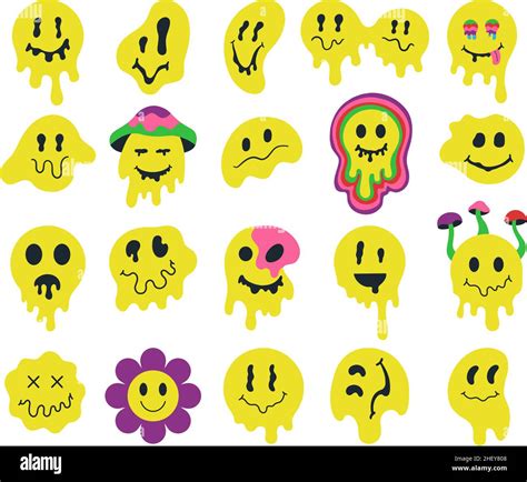 Melting Psychedelic Smiling Faces Dripping Groovy Characters Crazy