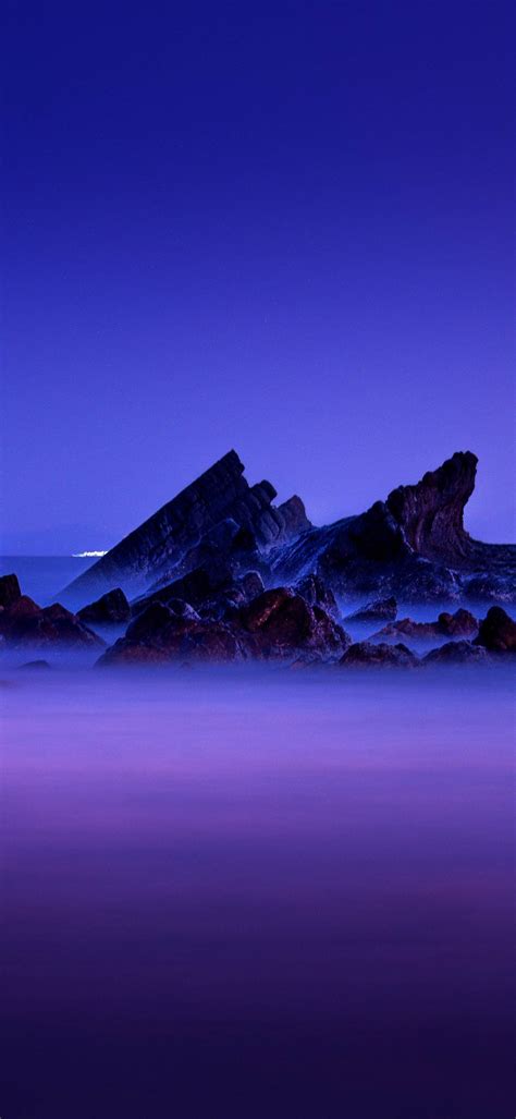 Rocky Coast Wallpaper 4k Seascape Purple Sky Landscape Dusk Nature