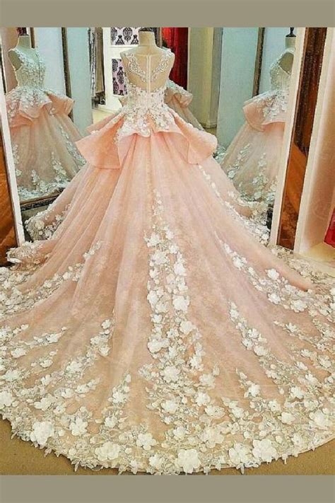 Ball Gown Wedding Dresses Pink Wedding Dresses Lace Wedding Dresses