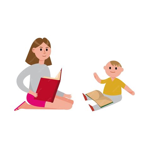 Madre Leyendo Un Libro A Su Lindo Hijo Personajes De Dibujos Animados