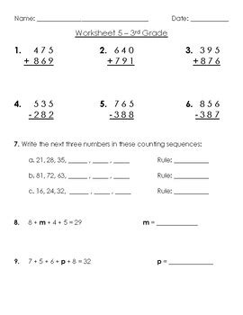 Warm-Up Worksheet 5 - 3rd Grade by Exploring Elementary Math | TpT