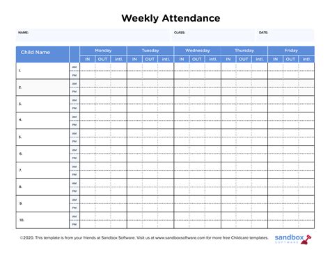 Weekly Attendance Sheet An Essential Tool For Every Business Sample