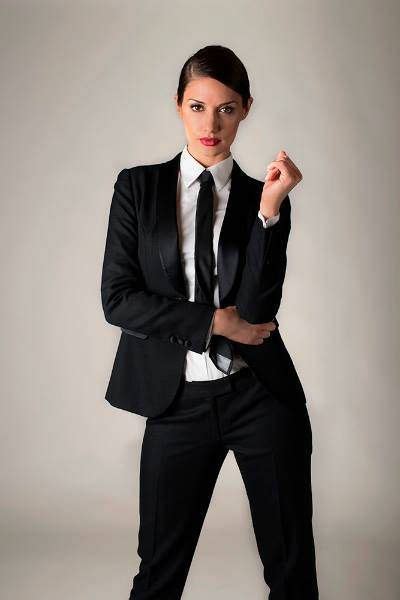 Black Pants Suit With White Shirt And Black Tie Black Pant Suit Business Dress Women Women