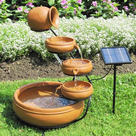 Outdoor Solar Water Fountain With Cascading Terracotta Pots Fontes De