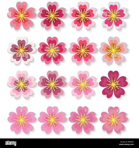 Set Of Cherry Blossom Japanese Sakura Spring Floral Icons Vector Illustration Stock Vector