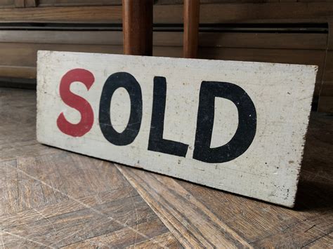 Vintage Sold Sign Wood Trade Sign Antique Sold Sign Industrial